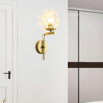 Round Glass Iron Right Angle Arm 1-Light Wall Sconce Lamp