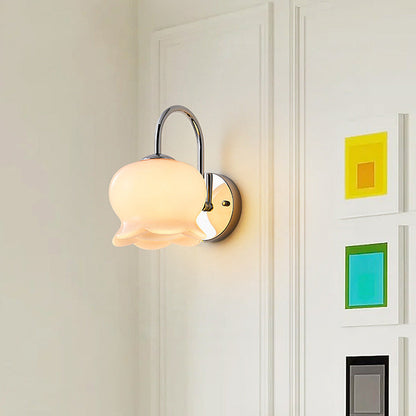 Cream Orchid Flower Bow Iron Glass 1-Light Wall Sconce Lamp