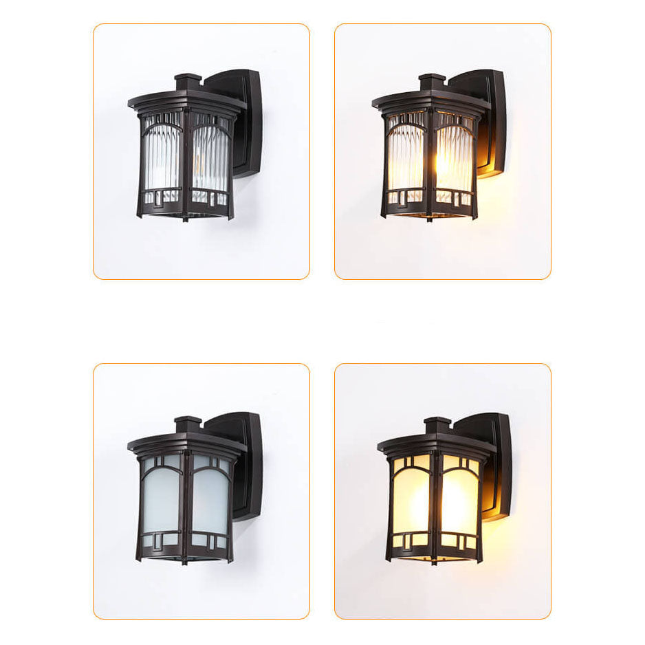 Square Carved 1-Light Outdoor Waterproof Wall Sconce Lamp