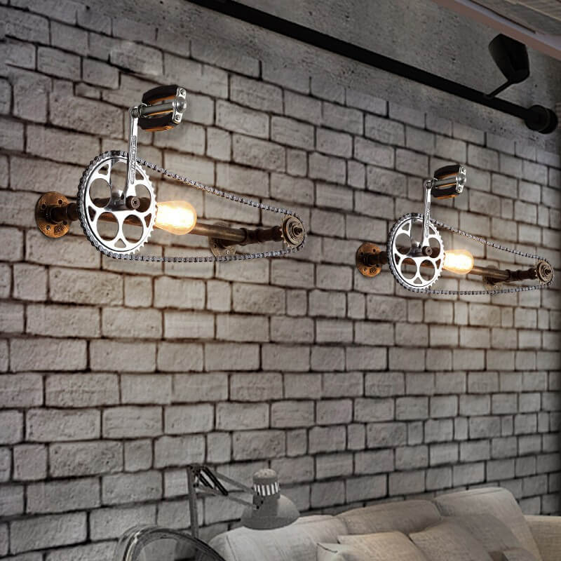 Steampunk Bicycle Metal Water Pipe 1-Light Wall Sconce Lamp