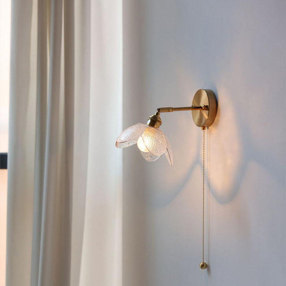 Scandinavian Copper Glass Flower 1-Light Wall Sconce Lamp