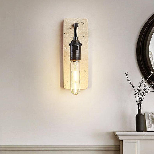 Retro Travertine Brass Round 1-Light Wall Sconce Lamp