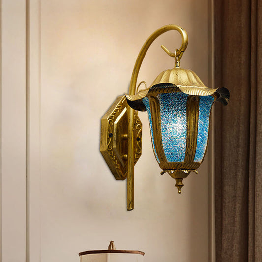 Bohemian Blue Iron 1-Light Bent Arm Wall Sconce Lamp