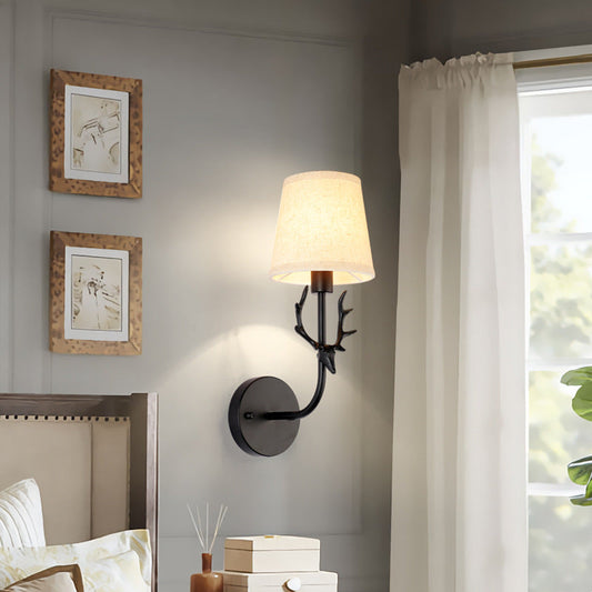 Cylinder Deer Horn Iron Fabric 1-Light Wall Sconce Lamp