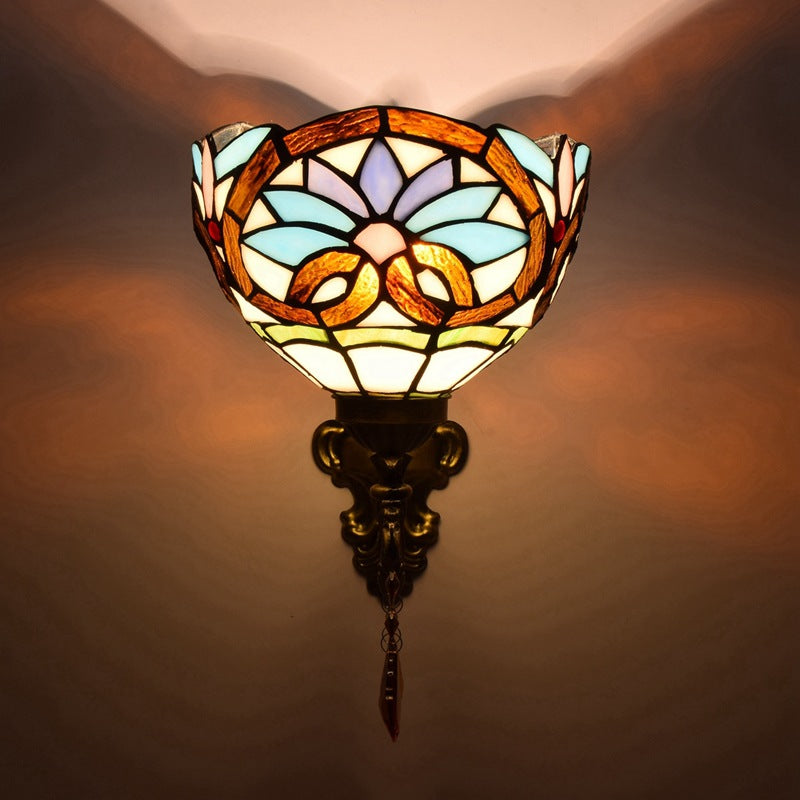 Tiffany Iron Crystal Glass Bowl 1-Light Wall Sconce Lamp