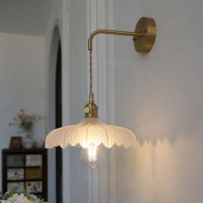 Art Deco Iron Flower Glass Shade 1-Light Wall Sconce Lamp