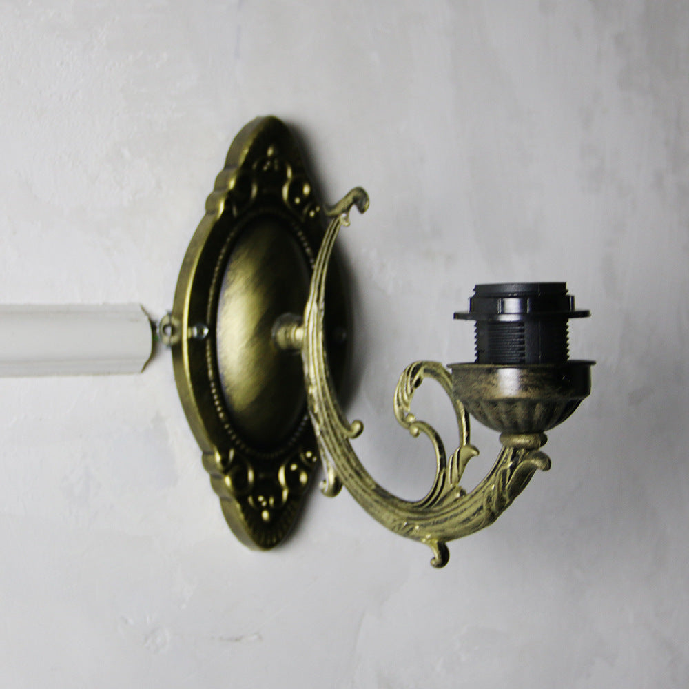 Tiffany Glass Iron Round Bowl 1-Light Wall Sconce Lamp
