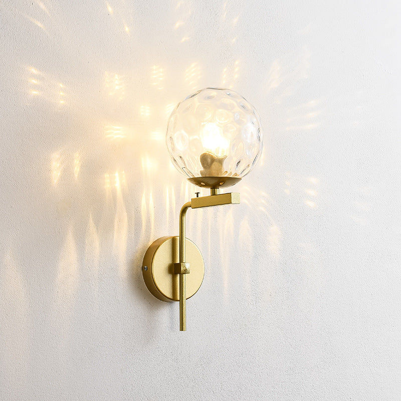 Round Glass Iron Right Angle Arm 1-Light Wall Sconce Lamp