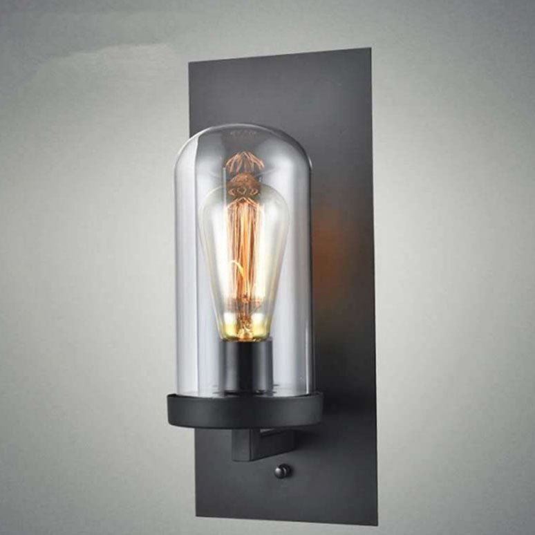 Rectangular Glass Iron Plate 1-Light Wall Sconce Lamp