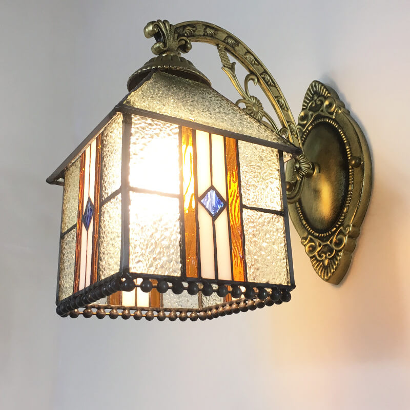 Tiffany House Iron Stained Glass 1-Light Wall Sconce Lamp