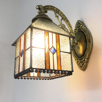 Tiffany House Iron Stained Glass 1-Light Wall Sconce Lamp