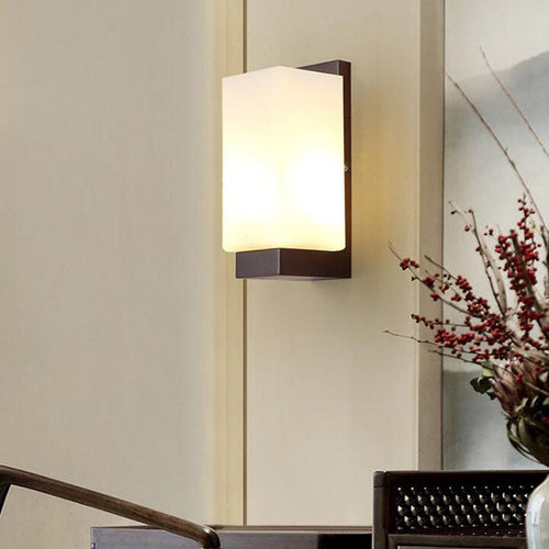 Transitional Cylinder Wood Glass 1-Light Wall Sconce Lamp