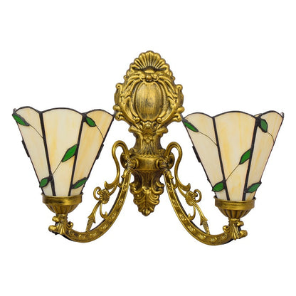 Tiffany Resin Glass Conic Foliage 2-Light Wall Sconce Lamp