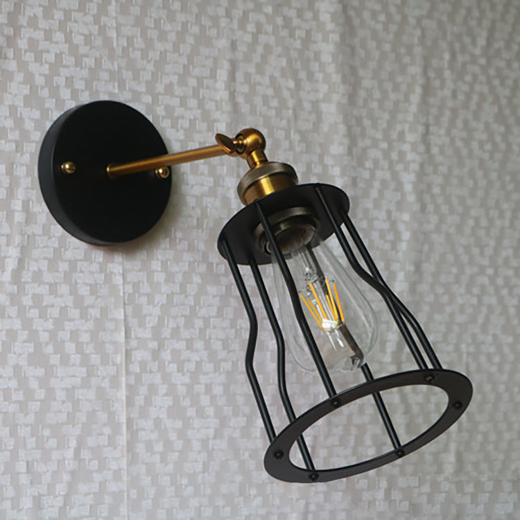 Industrial Round Iron Cage 1-Light Wall Sconce Lamp