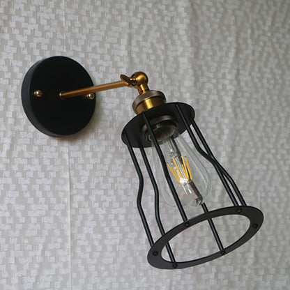 Industrial Round Iron Cage 1-Light Wall Sconce Lamp