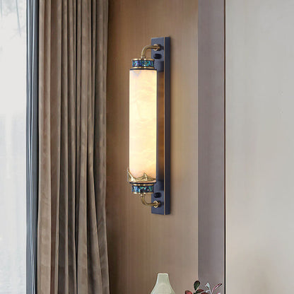 Chinese Marble Copper Column Brass LED Wall Sconce Lamp