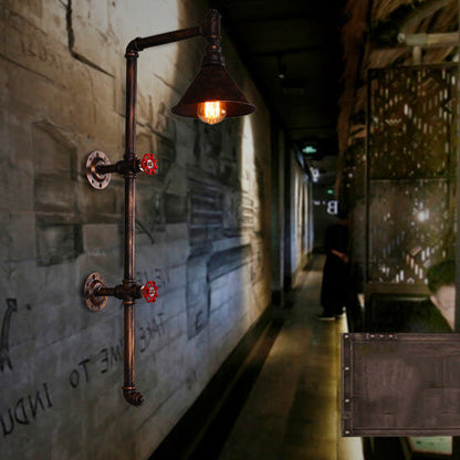 Iron Water Pipe Faucet Design 1-Light Wall Sconce Lamp