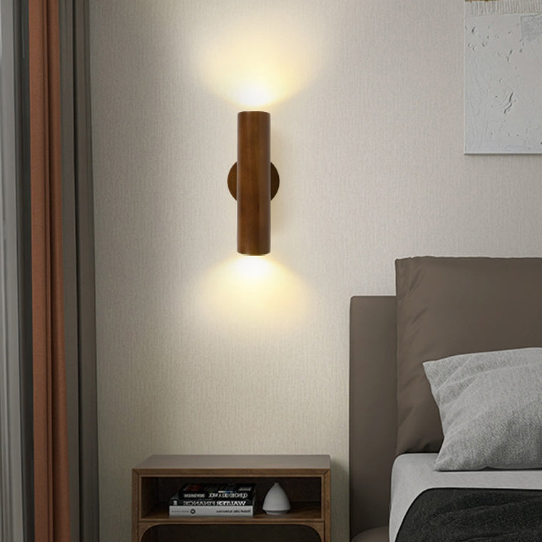 Japanese Rubber Wood Cylinder LED Wall Sconce Lamp