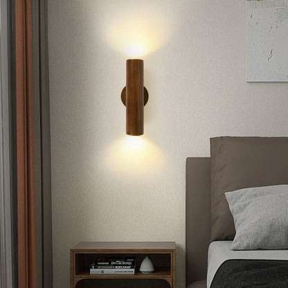 Japanese Rubber Wood Cylinder LED Wall Sconce Lamp