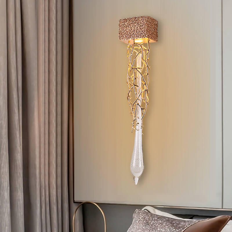 Brass Crystal Water Drop Design 1-Light Wall Sconce Lamp