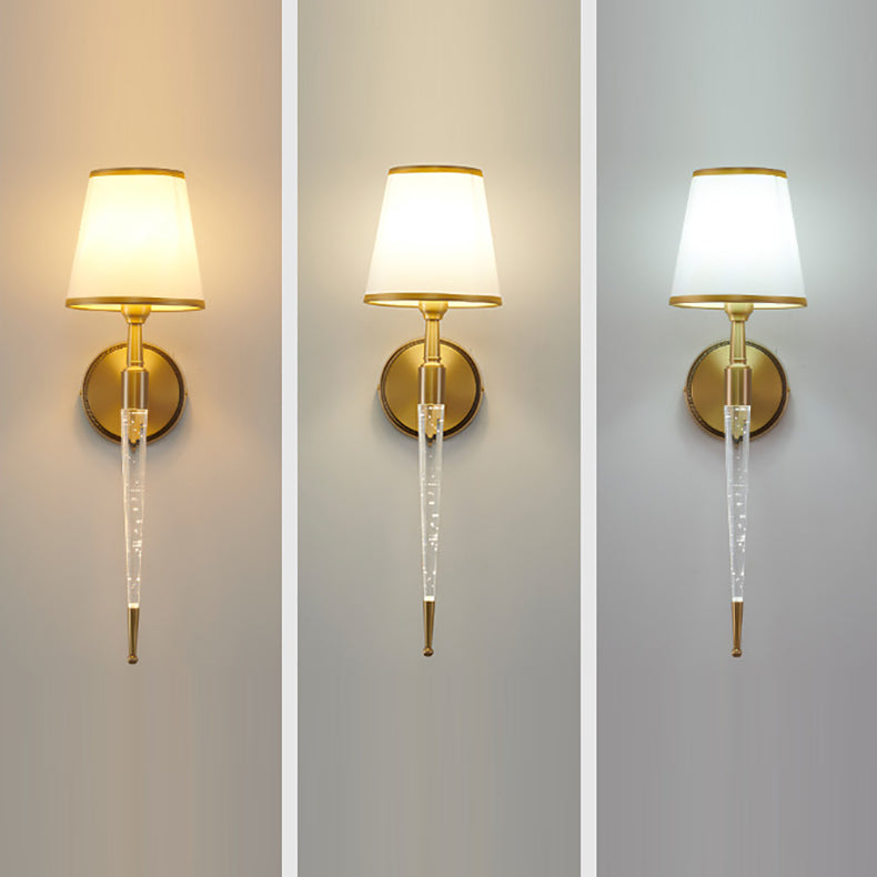 French Trapezoid Copper Fabric 1-Light Wall Sconce Lamp