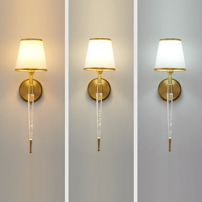 French Trapezoid Copper Fabric 1-Light Wall Sconce Lamp