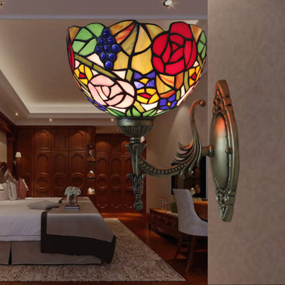 Tiffany Flower Bowl Stained Glass 1-Light Wall Sconce Lamp