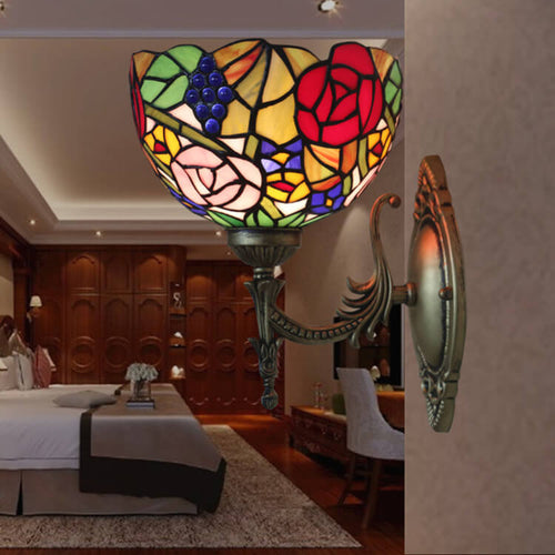 Tiffany Flower Bowl Stained Glass 1-Light Wall Sconce Lamp