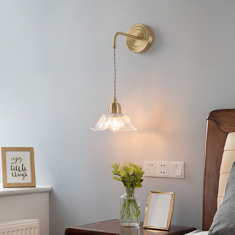 Nordic Glass Flower Petal Copper 1-Light Wall Sconce Lamp