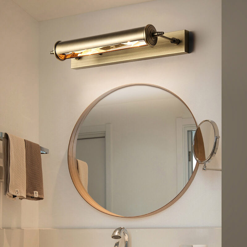 Bronze Column Bar 1-Light Mirror Front Wall Sconce Lamp