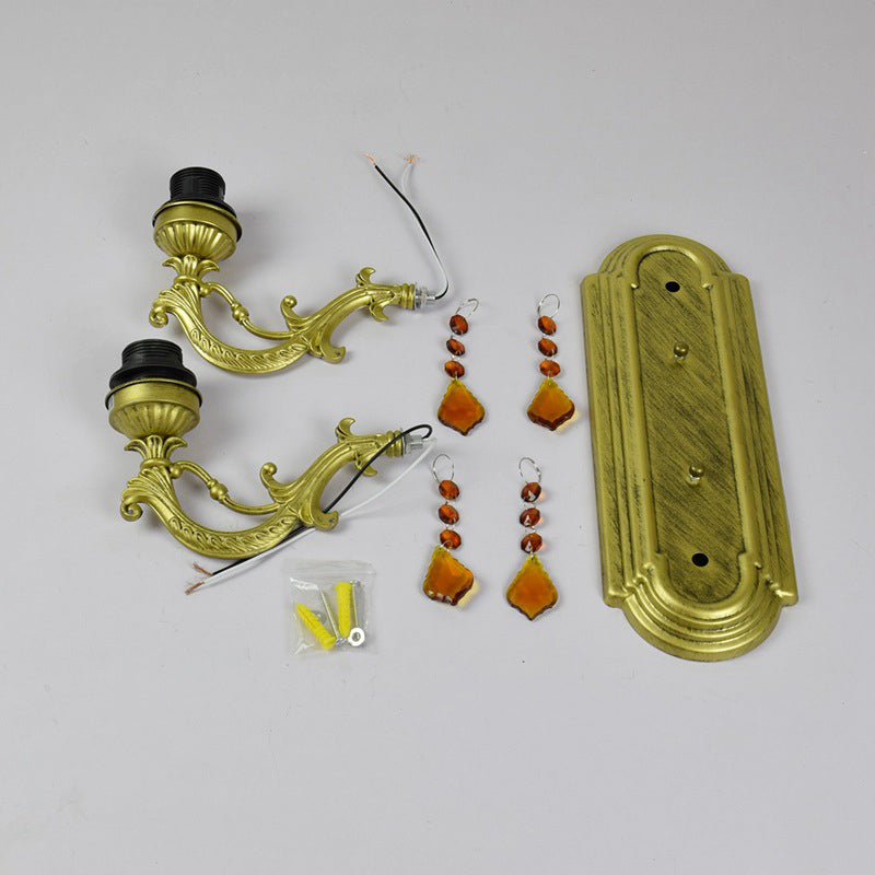 Tiffany Glass Crystal String 2-Light Wall Sconce Lamp