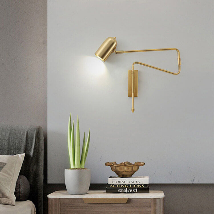 Contemporary Nordic Iron Cylinder Long Pole Swing Arm Wall Sconce Lamp for Bedroom