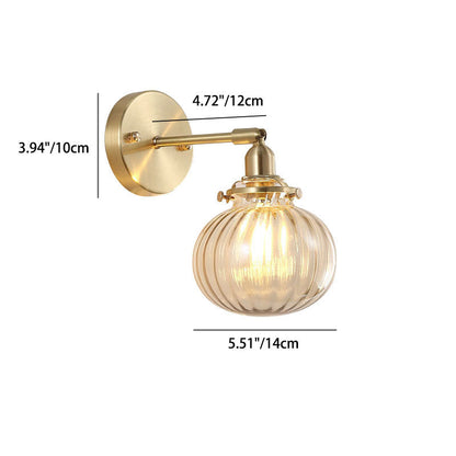 Brass Pumpkin Glass Shade 1-Light Wall Sconce Lamp