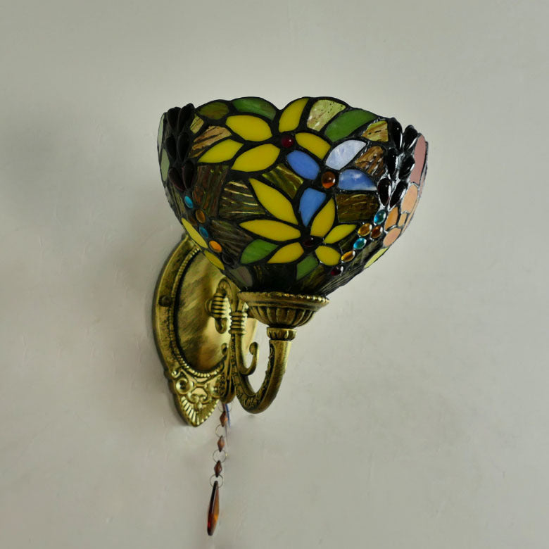 Tiffany Iron Stained Glass 1-Light Wall Sconce Lamp
