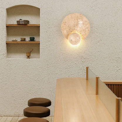 Japanese Round Yellow Travertine LED Wall Sconce Lamp