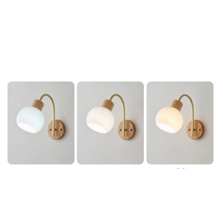 Ball Stripe Acrylic Wood Iron 1-Light Wall Sconce Lamp