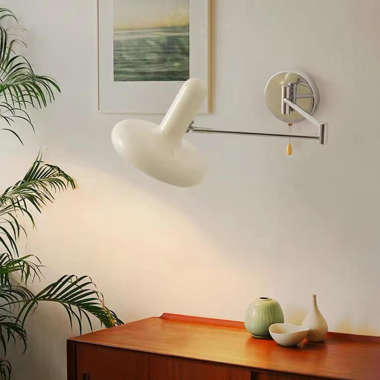 Cream Rocker Arm Round Retractable 1-Light Wall Sconce Lamp