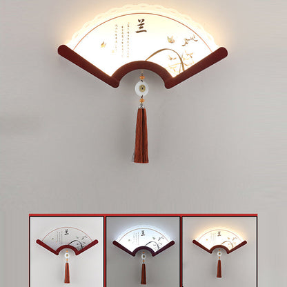 Chinese Elements Shade Wooden Edge LED Wall Sconce Lamp
