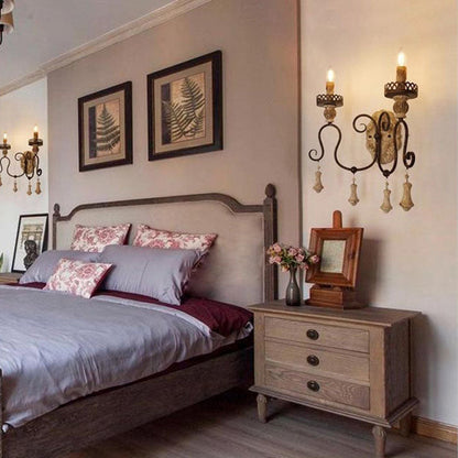 Traditional Candle-Holder Wooden Iron 1/2 Wall Sconce Lamp