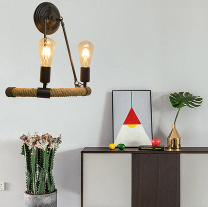 Farmhouse Hemp Rope Half Circle 2-Light Wall Sconce Lamp