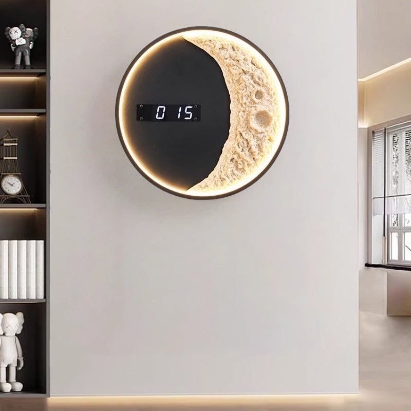Round Clock Hardware Aluminium Resin LED Wall Sconce Lamp