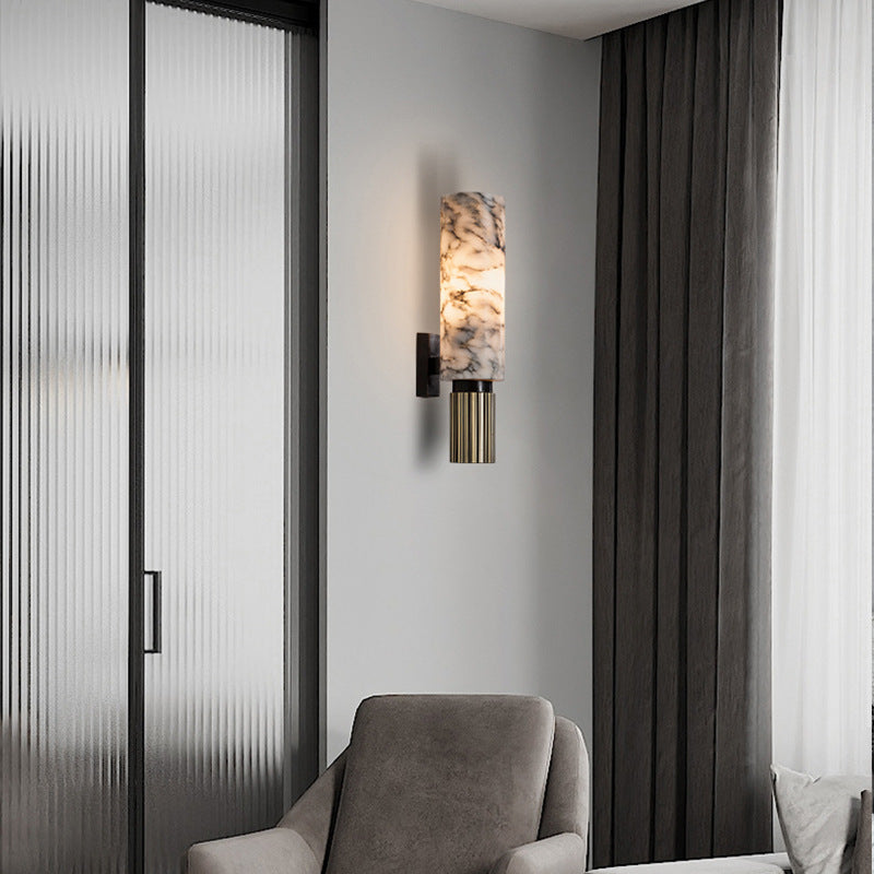 Light Cylindrical Hardware Stone 1-Light Wall Sconce Lamp