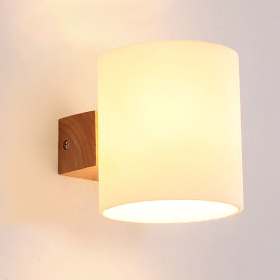 Warm Rubber Wood Glass 1/2 Light Wall Sconce Lamp