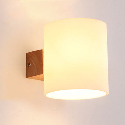 Warm Rubber Wood Glass 1/2 Light Wall Sconce Lamp