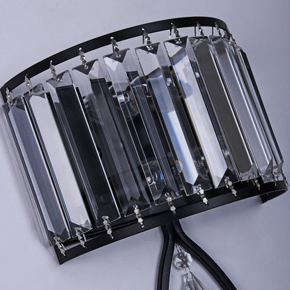 Half Round Oval Iron Crystal 2-Light Wall Sconce Lamp