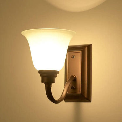 Iron Frame Floral Glass Shade 1-Light Wall Sconce Lamp