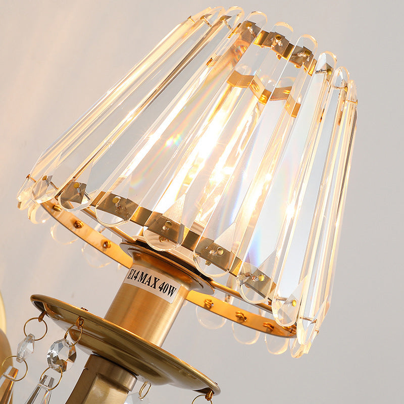 Golden Finish Frame Crystal Shade 1-Light Wall Sconce Lamp