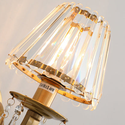 Golden Finish Frame Crystal Shade 1-Light Wall Sconce Lamp