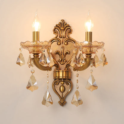 Candlestick Alloy Jade Crystal 2-Light Wall Sconce Lamp