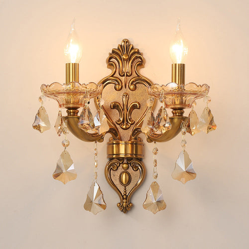 Candlestick Alloy Jade Crystal 2-Light Wall Sconce Lamp